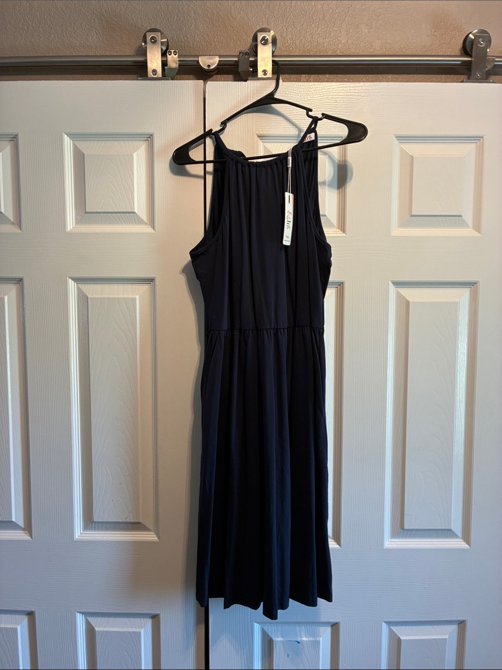 Sleeveless Navy Midi Halter Dress